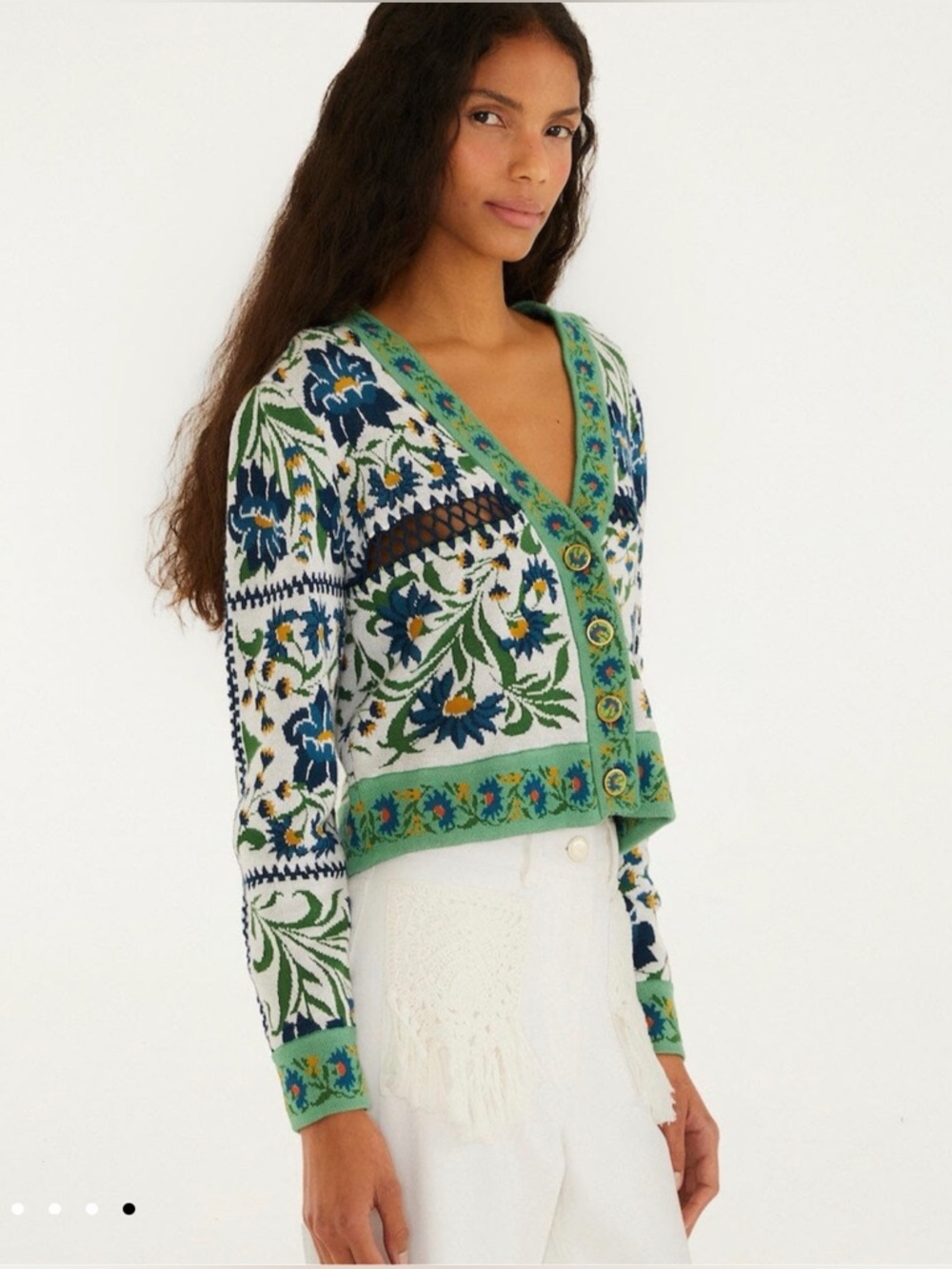 Farm Rio Off-White Manoela Buttoned Knit Cardigan Size Small